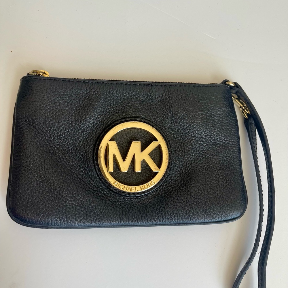 Michael Kors Black Wristlet with Gold Logo